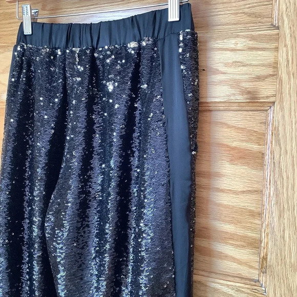 TOPSHOP Black Sequin Tuxedo Stripe Relaxed Trousers Size 4 - Picture 6 of 14